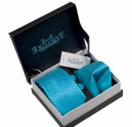 pack corbata, pañuelo y gemelos azul celeste
